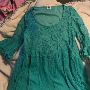 Chic Teal Lace Overlay Dress